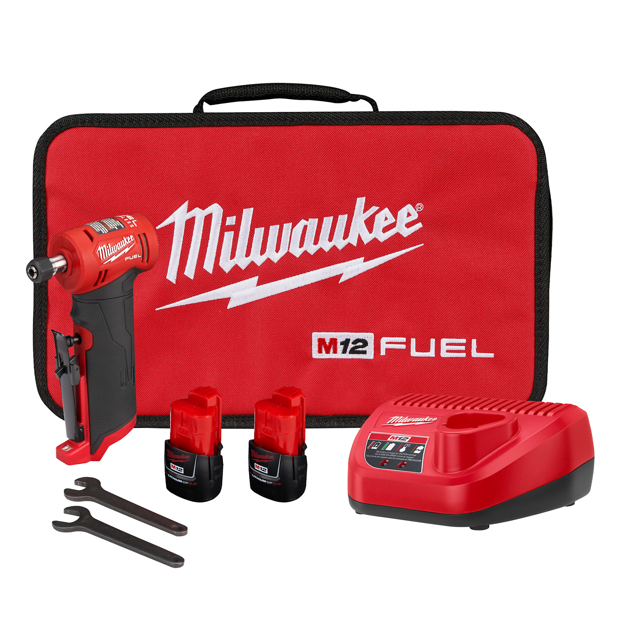 Milwaukee M12 FUEL Cordless 1/4in. Right Angle Die Grinder Kit, 2 Batteries, Model# 2485-22